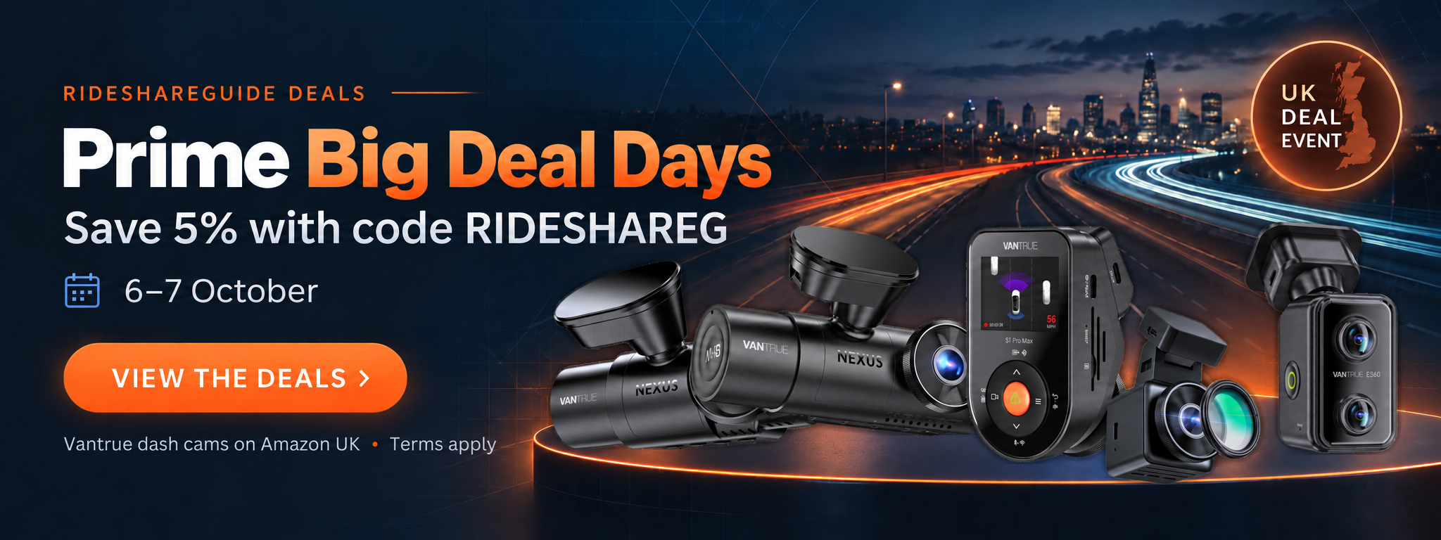 Prime Big Deal Days Vantrue offer – save 5% with code RIDESHAREG