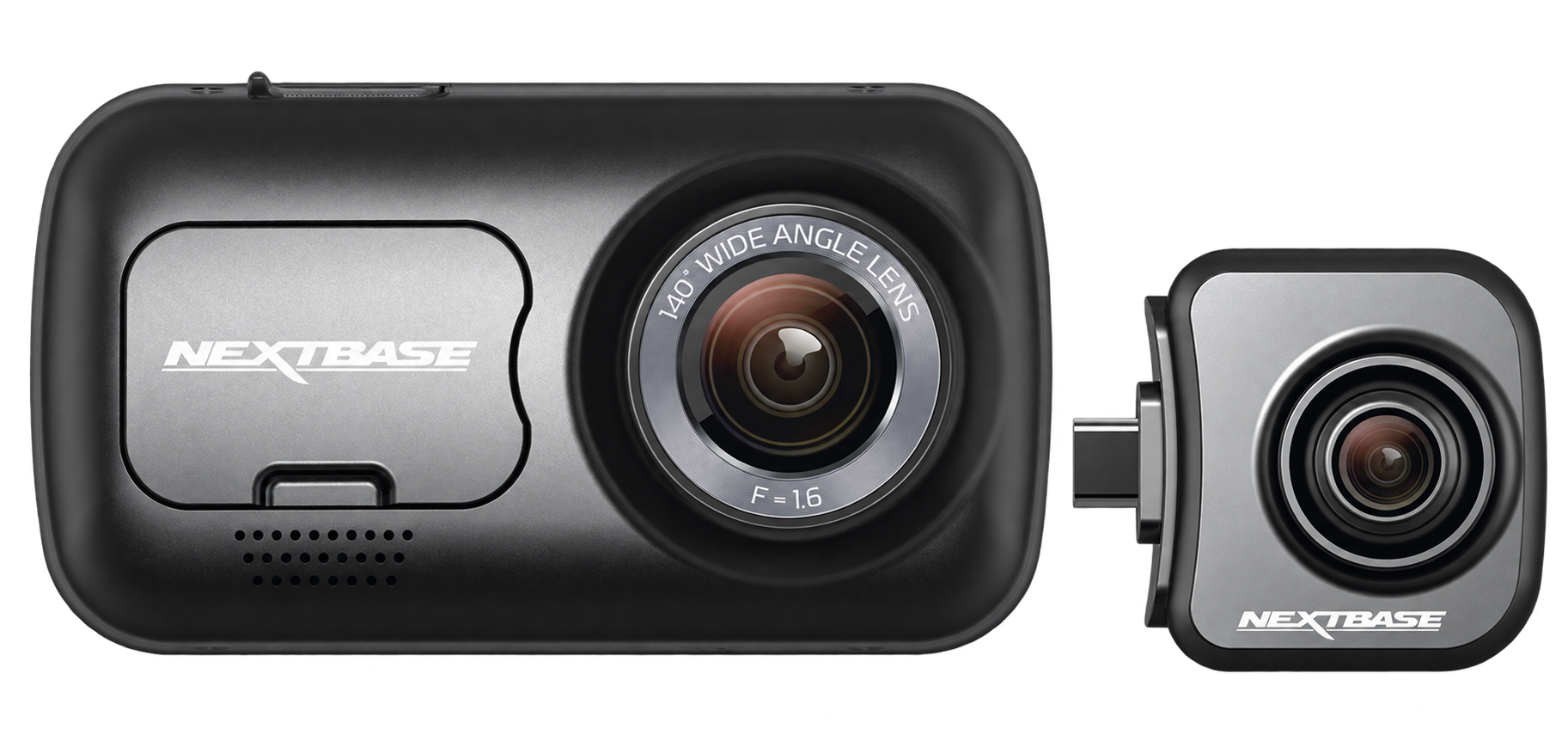 Front view of the Nextbase 222X dash cam with plug in rear camera