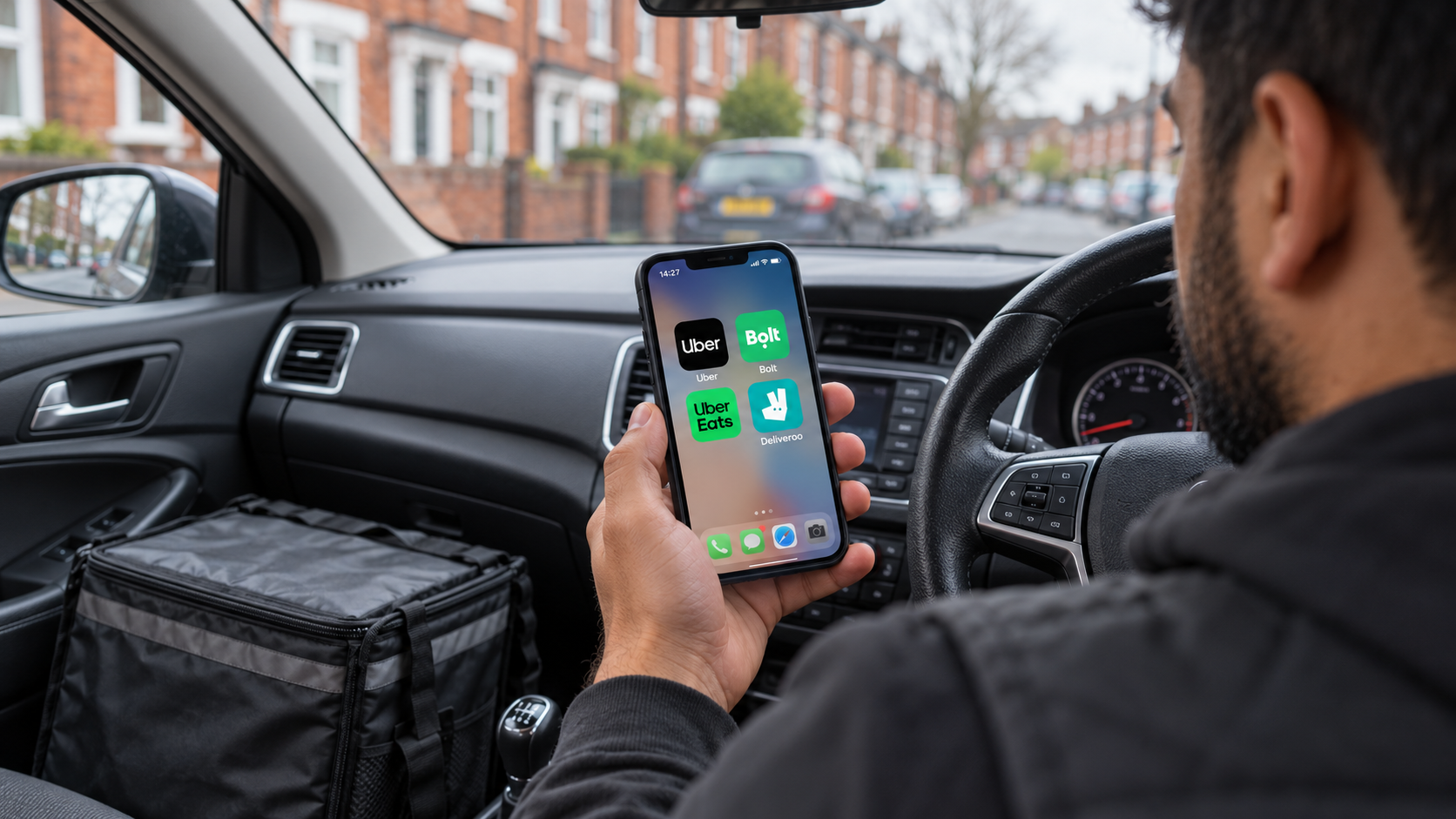 Multiple driving apps for UK passenger and food delivery work, including Uber, Bolt, Uber Eats and Deliveroo