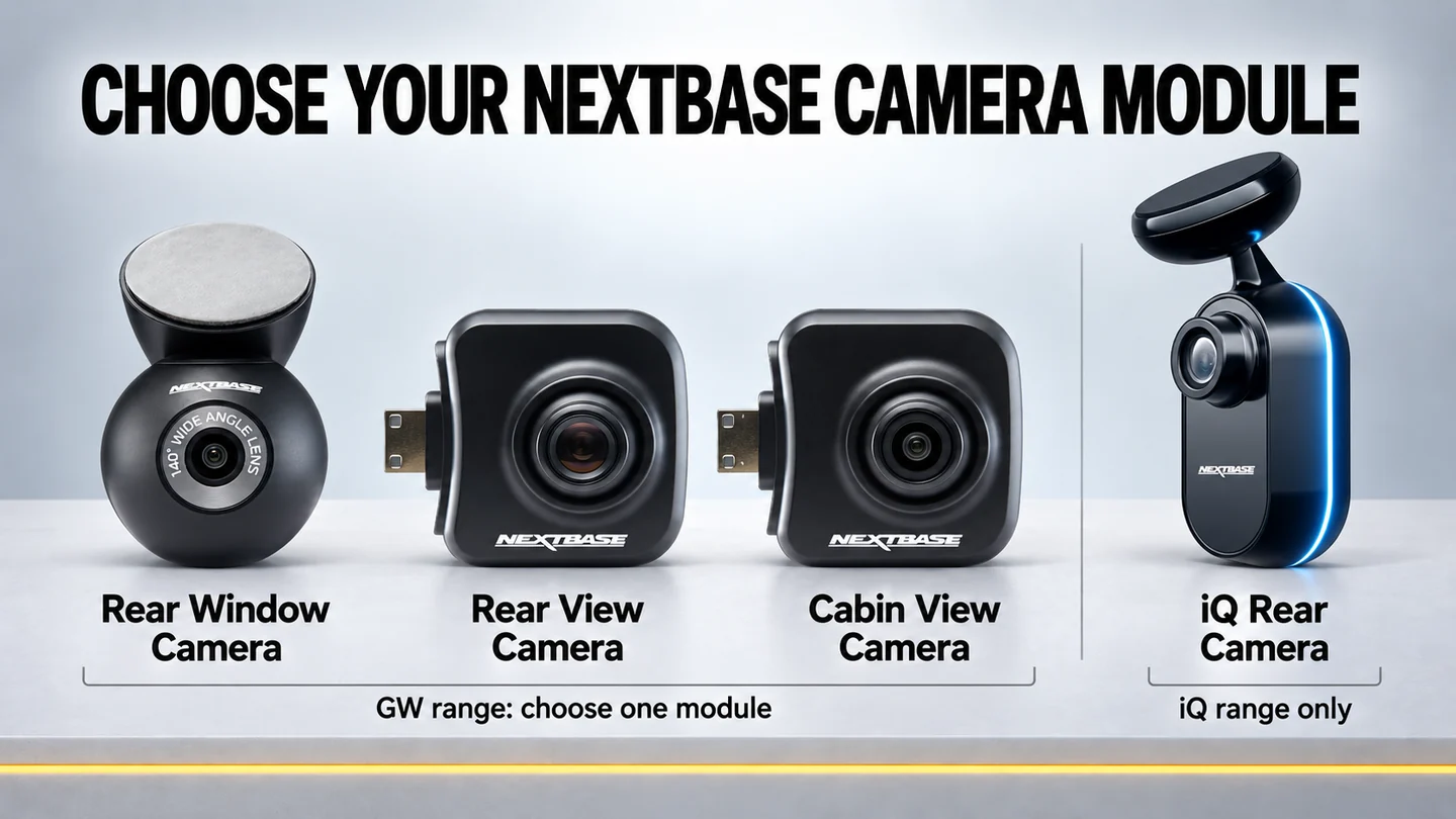 Nextbase Rear Window, Rear View, Cabin View and iQ Rear cameras compared